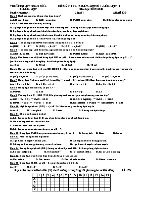 Đề kiểm tra 15 phút học kì 1 môn Hóa học 11 - Mã đề 139 - Năm học 2017-2018